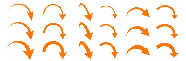 Poster - Arrows icons set isolated on white background. Vector arrow pointers down or forward and return in curved direction signs and web icons