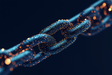 Poster - Blockchain Network: A photorealistic depiction of a digital chain with each link emitting a mesmerizing glow, symbolizing the interconnectedness and security of blockchain technology