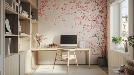 Poster - Home office inspiration cozy workspace interior design contemporary style bright atmosphere modern view