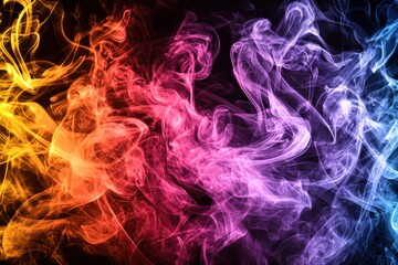 Poster - abstract flowing smoke art background with vibrant orange, pink, purple, and blue hues, creating a d