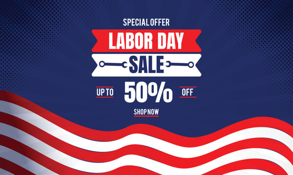 USA labor day sale background promotion advertising banner template with american flag and balloons.
