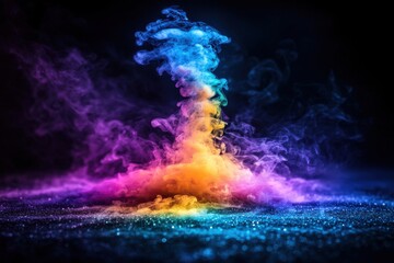 Poster - An explosion of vibrant colored smoke and shimmering glitter, creating a mesmerizing and dynamic visual effect on a dark and mysterious background.