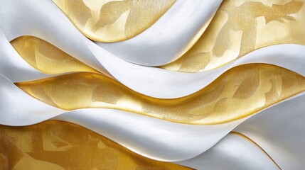 Poster - Elegant gold and white fabric flow textile design studio abstract art modern environment close-up view luxury concept