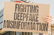 © AndriiKoval - 'Fighting Deepfake Misinformation' on worn cardboard. Highlights AI-driven countermeasures to combat manipulated media. DETECTION. ANALYSIS. AUTHENTICATION. VERIFICATION. COUNTERMEASURES. FORENSICS