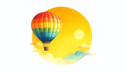 Wall Mural - colorful hot air balloon soaring against a vibrant yellow background, evoking a sense of adventure a