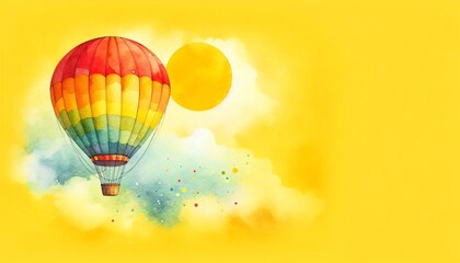 Wall Mural - colorful hot air balloon soaring against a vibrant yellow background, evoking a sense of adventure a