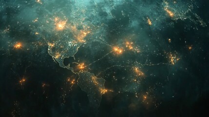 Poster - Global network visualization worldwide digital map nighttime aerial view connectivity concept