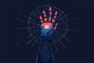 Poster - AI Hand: A stylized image features an robotic hand with the letters 