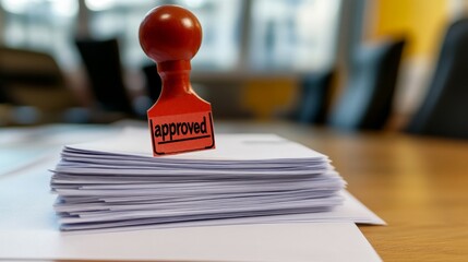 Poster - Business approval process office environment document management professional setting close-up view workflow efficiency