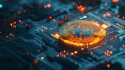 Poster - Emerging cryptocurrency market digital finance hub graphic representation tech environment close-up view blockchain concept