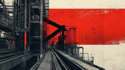 Poster - Industrial action scene urban environment graphic art abstract design dynamic perspective modern aesthetics