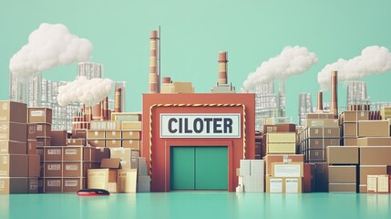Aufkleber - industrial warehouse operations ciloter 3d render urban environment aerial view logistics management