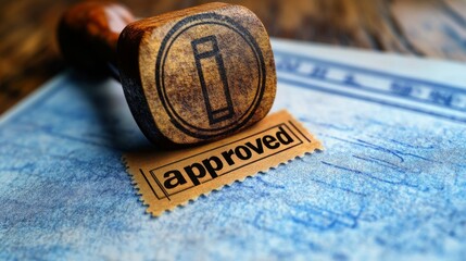 Poster - Approval process documented with stamp in office environment business setting close-up view administrative efficiency