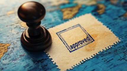 Poster - Document approval process global context image of stamp professional environment close-up view business integrity