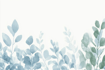 Poster - Watercolor Leaves: Serene and airy watercolor painting of delicate leaves in shades of blue and green, bringing a touch of nature's tranquility to any design. 