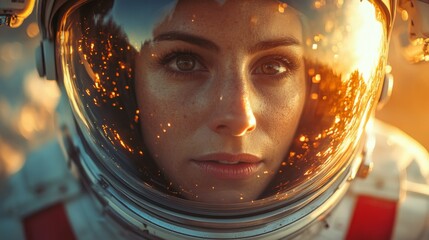 Poster - A determined astronaut looks forward, embodying the spirit of human exploration and the challenges of space travel while reflecting on the beauty of the cosmos.