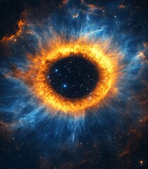 Wall Mural - nebula in space, glowing with orange and blue flames, the eye surrounded by nebulae, stars shining a