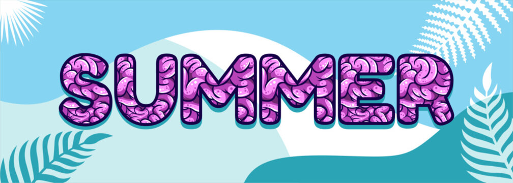 Summer background typography. Vector illustration in trendy flat style.