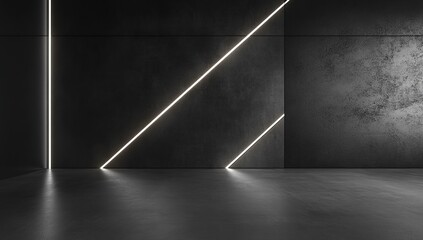 Poster - Dark gray wall with light strips and angular shapes. Minimalist background.