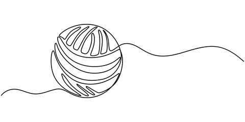 Ball of yarn in continuous one line art drawing style, Clew ball of thread. Continuous one line drawing, Ball of yarn one line drawing, Ball of yarn. Clew ball of thread. Vector illustration, Ball.