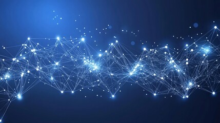 Poster - Abstract network visualization of interconnected data points.  Complex network structure, data flow, and connections