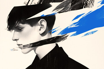 Poster - The Mind's Canvas: A captivating portrait of a person rendered in a stylish black and blue graphic, capturing introspective essence.