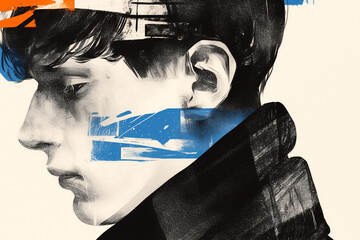 Poster - Abstract Portrait: A captivating illustration of a person's profile, layered with abstract geometric shapes in contrasting hues.