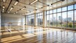 © Sirinporn - Modern Dance Studio Interior Design, Bright Spacious Room with Mirrors and Ballet Barre