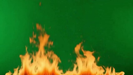 Poster - Dynamic flames rise against a green backdrop, showcasing vibrant hues and movement, perfect for creative projects and designs.
