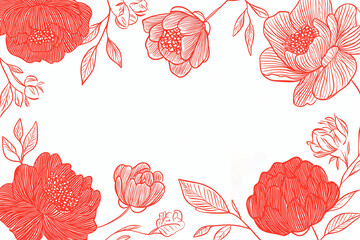 Poster - Floral Elegance: A botanical illustration of exquisite red peony blooms and delicate green foliage, meticulously drawn, providing a fresh aesthetic for design purposes