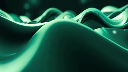 Abstract Fluid Green Waves Glossy Reflections with Bokeh Dots Texture Background for Creative Design Presentation and 3D Animation