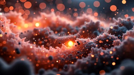 Wall Mural - Abstract Glowing Cloudscape With Orange Bokeh And Blue Hues Creating Dreamy Atmosphere