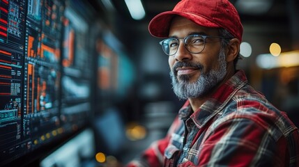 Poster - A logistics professional monitors multiple screens filled with data and analytics in a distribution hub, ensuring smooth inventory management and efficient operations during working hours.