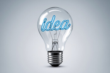 Poster - Glass lightbulb with blue neon 