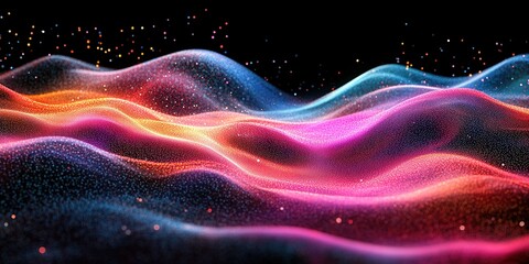 Fototapete - Colorful wave patterns create a vibrant abstract landscape in digital art form