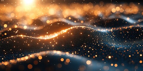 Poster - captivating abstract waves of light shimmer in golden hues during a serene evening hour