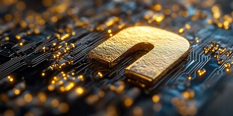 Poster - Golden magnet on a circuit board with glowing lights showcasing technology and innovation