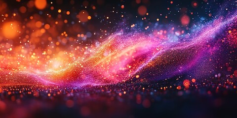 Poster - Colorful abstract wave of light and sparkles in a mesmerizing cosmic landscape at night