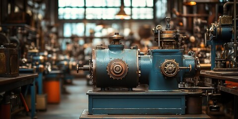 Poster - Vintage machinery displayed in an industrial workshop emphasizes craftsmanship and history of engineering