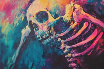 Poster - this photo showcases a close up of a painting with a vibrant mix of different colors and brushstroke