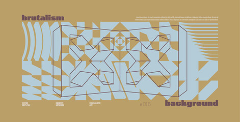 Leinwandbilder - Brutalism abstract vector ecru color background with Postmodern geometric graphic shapes in Y2K aesthetics, trendy colorful modernism artwork banner, various brutal form and line elements