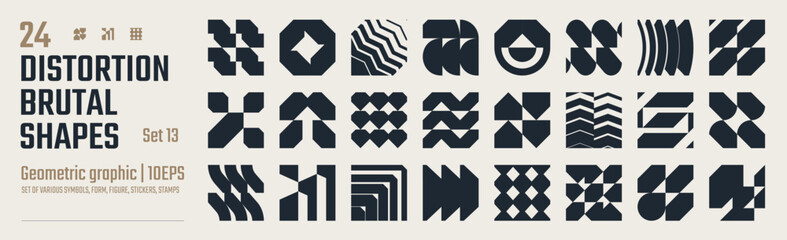 Poster - Postmodern abstract geometric graphic elements, Refraction and distortion glass effect various form, Brutalist vector shapes, trendy retro design symbols in Y2K aesthetics, vintage stickers, set 13