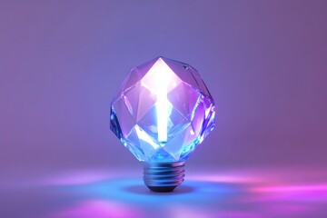 Wall Mural - a radiant, faceted lightbulb glows with vibrant purple and blue hues, symbolizing innovation and bri