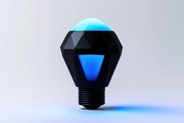 Wall Mural - a futuristic, faceted light bulb emits a vibrant blue glow, symbolizing innovation and technology.