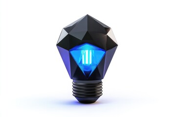 Wall Mural - a black diamond-shaped light bulb with a glowing blue light inside, symbolizing innovation and new i