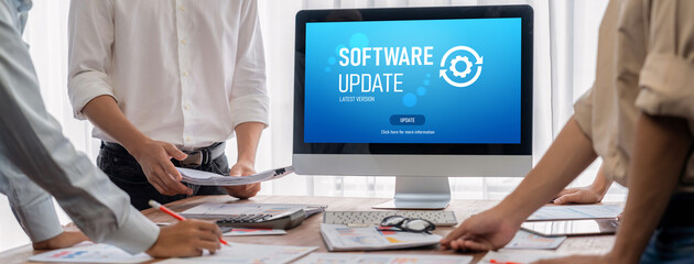Fototapete - Software update on computer for brisk version of device software upgrade
