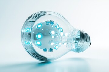 Wall Mural - futuristic transparent lightbulb with internal glowing elements, innovative design concept.