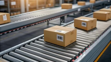 Aufkleber - A closeup of different types of packages on the conveyor ranging from small boxes to bulky items showcasing the diverse range of products handled in an automated warehouse system.
