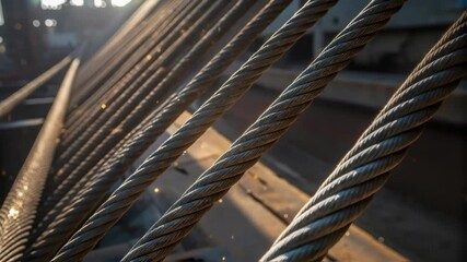 Poster - A closeup of heavy steel cables being raised with glimmers of sunlight reflecting off their surfaces creating a sense of tension and power in the scene.