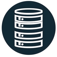 Minimalist Database Icon with Three Server Units in Dark Circle Background
